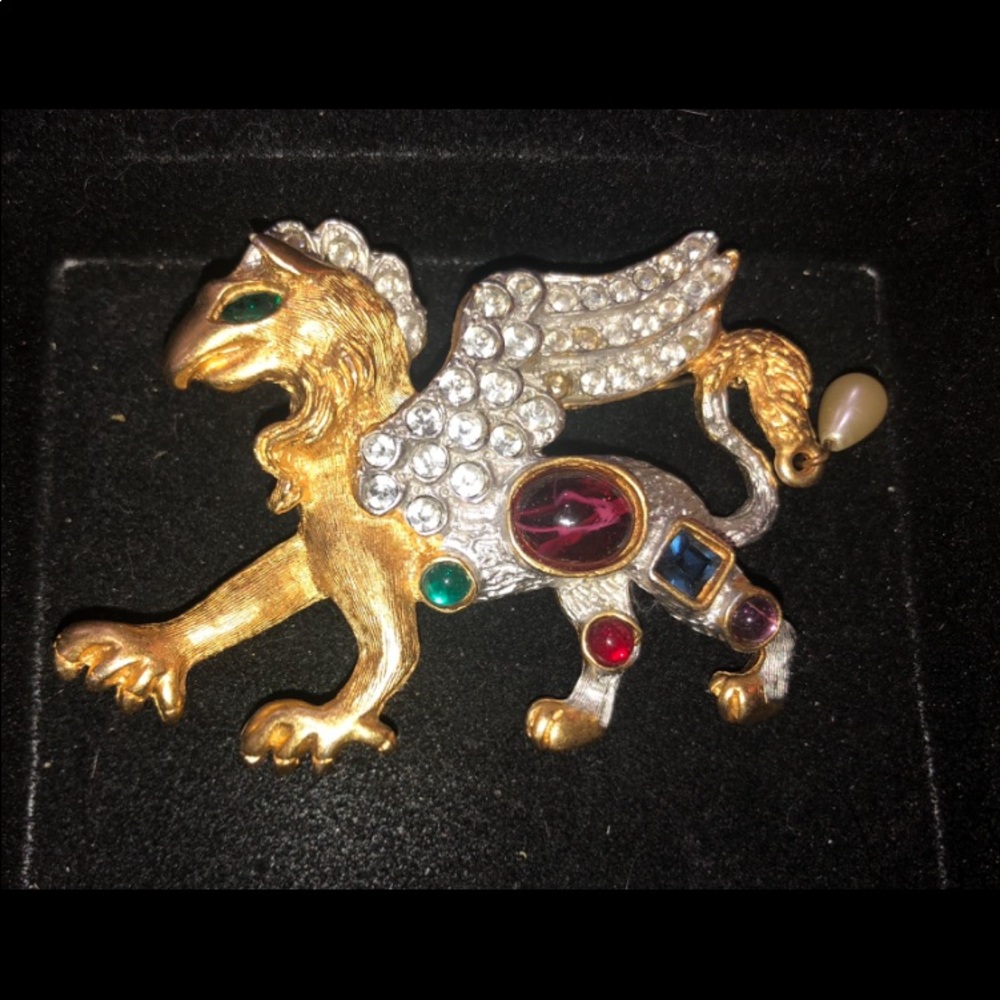 Vintage Kjl Kenneth J Lane Jeweled Griffin Brooch - image 3